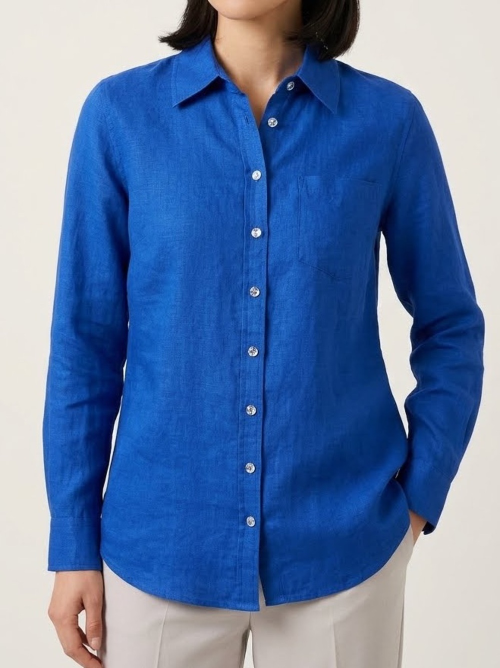 Inc Beach Classic Button-Down Linen Shirt Cobalt Blue